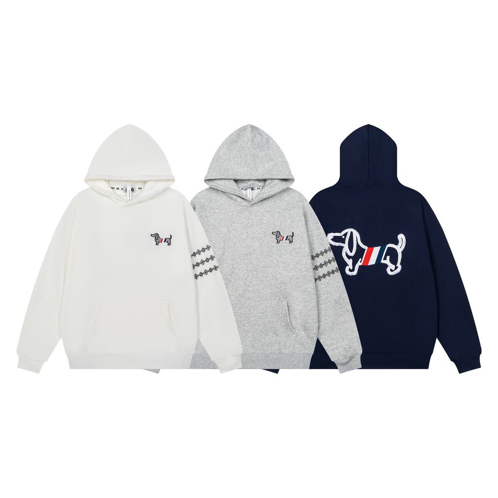 Sausage dog towel embroidered hooded sweatshirt for men