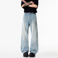 Light Blue Ripped Wide-Leg Jeans for Men
