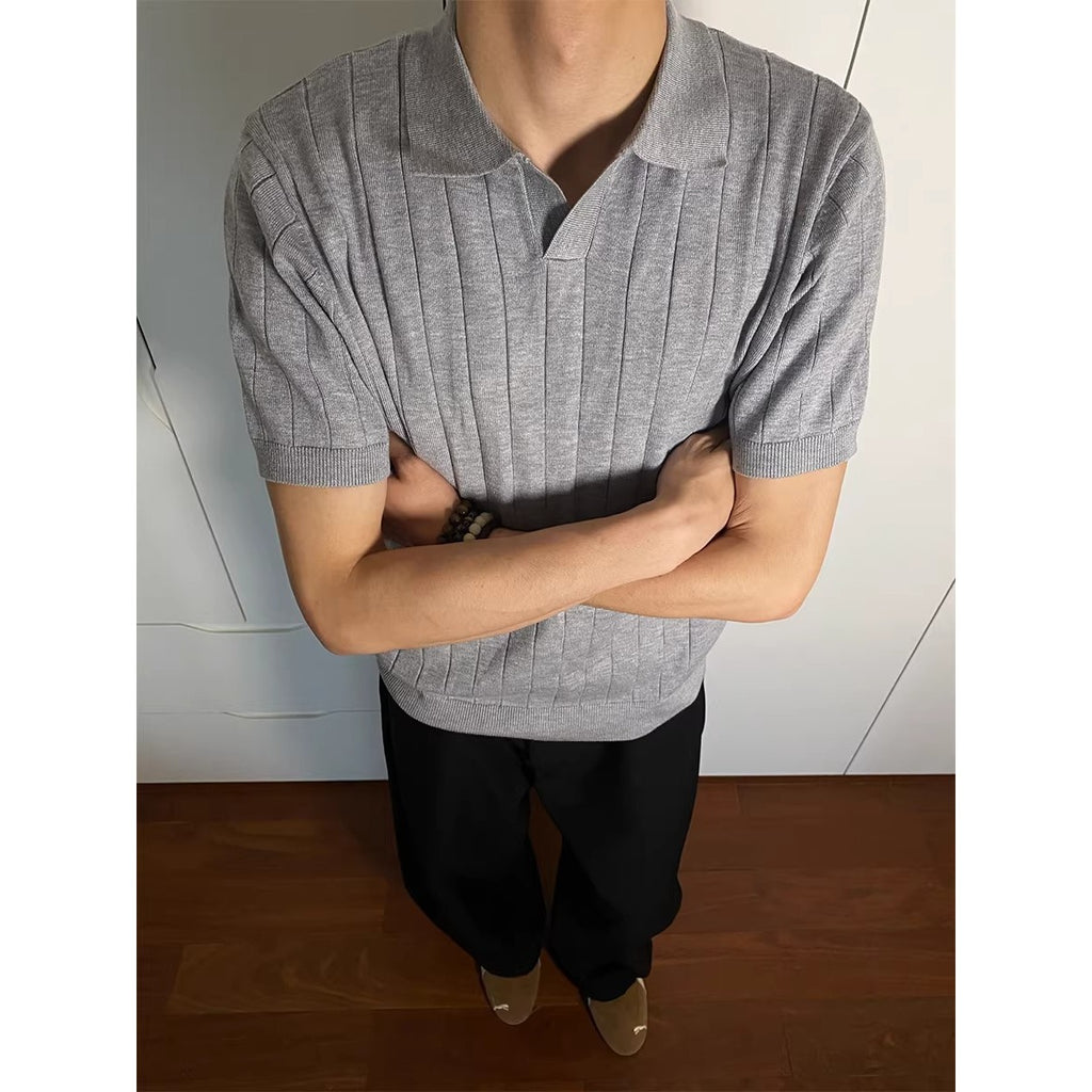 Casual Knit Short Sleeve Polo Shirt Men