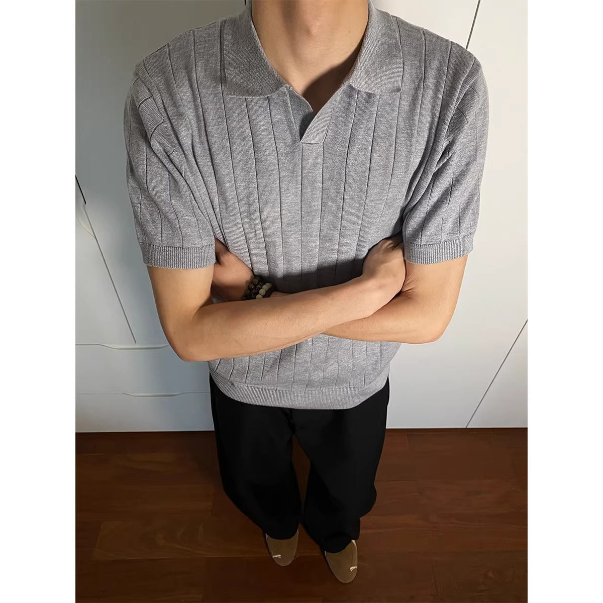 Casual Knit Short Sleeve Polo Shirt Men