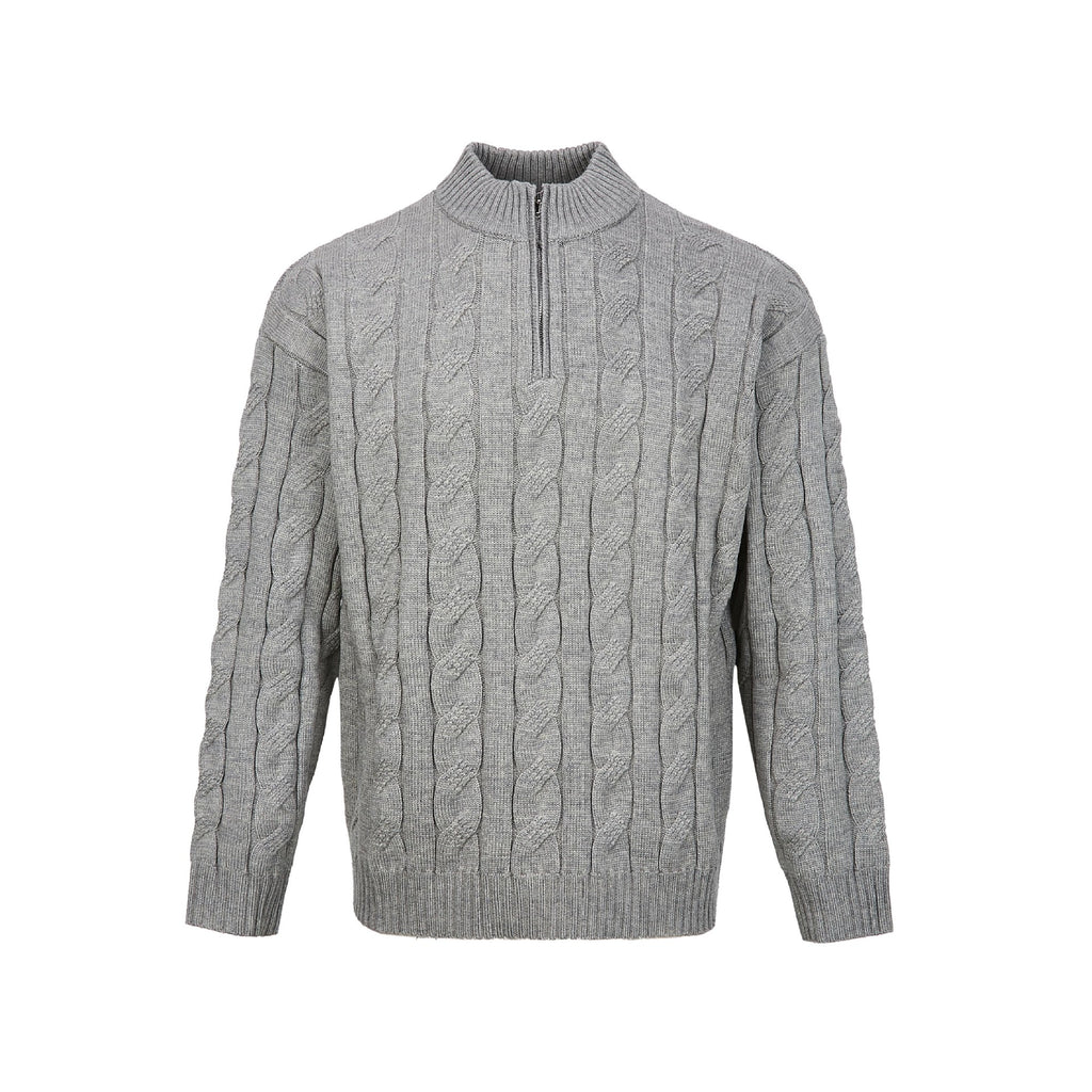 Hemp Pattern Coarse Knit British Half-Zip Heavy Knit Sweater for Men and Women