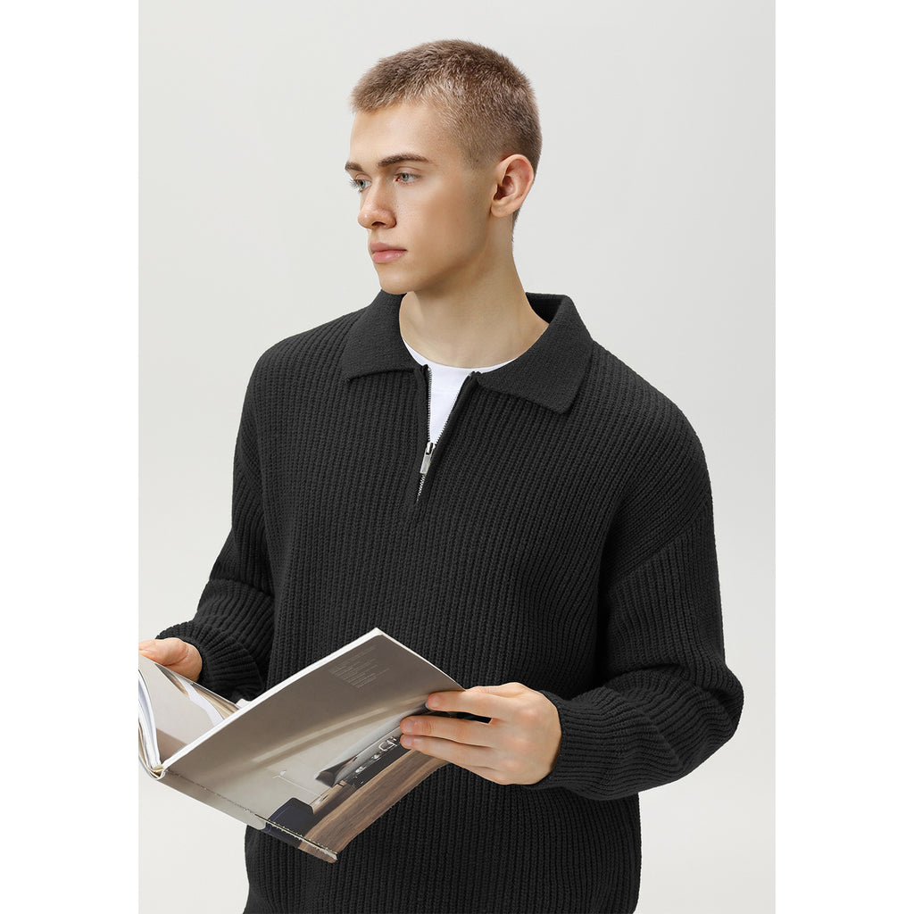 Half zip lapel sweater for men in autumn