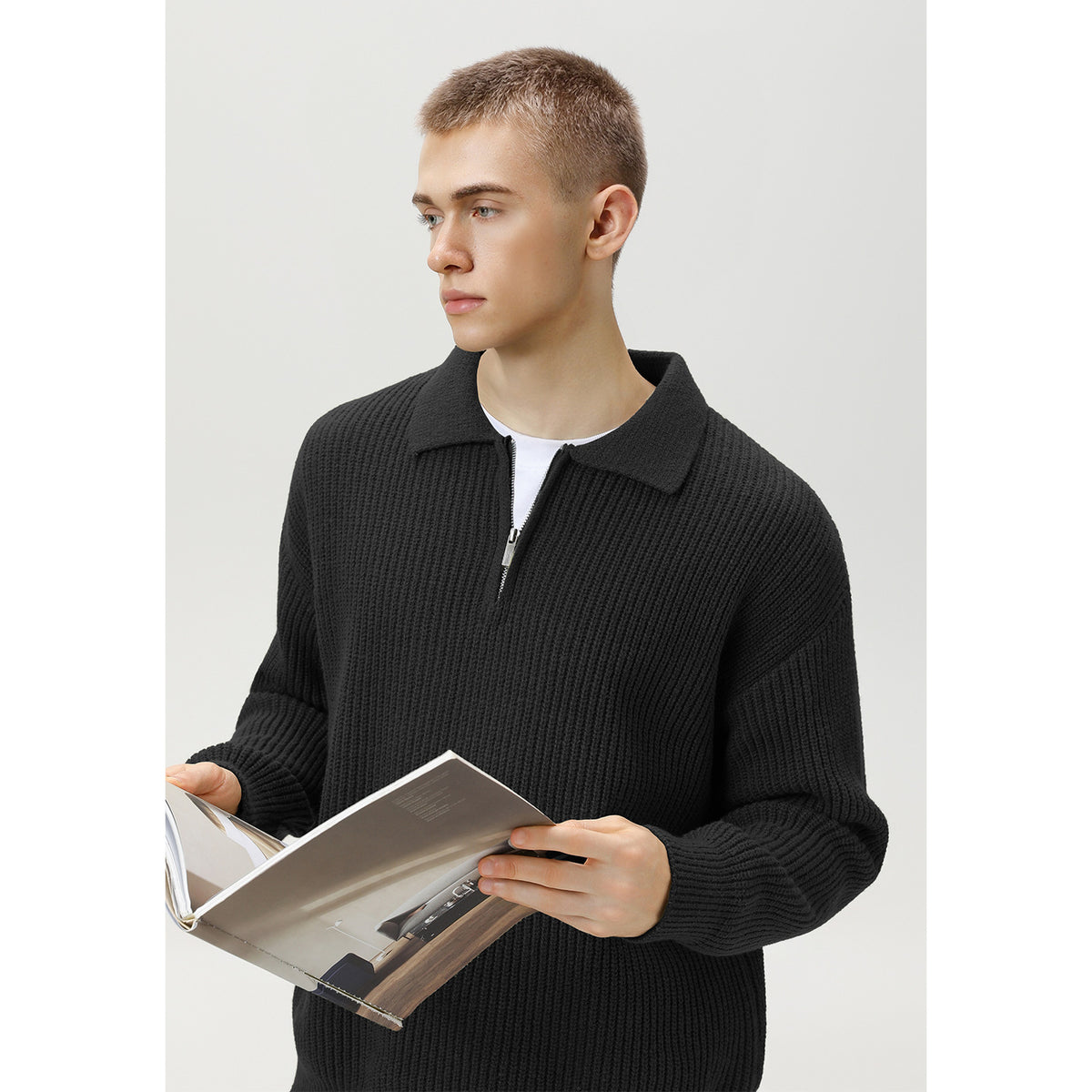 Half zip lapel sweater for men in autumn