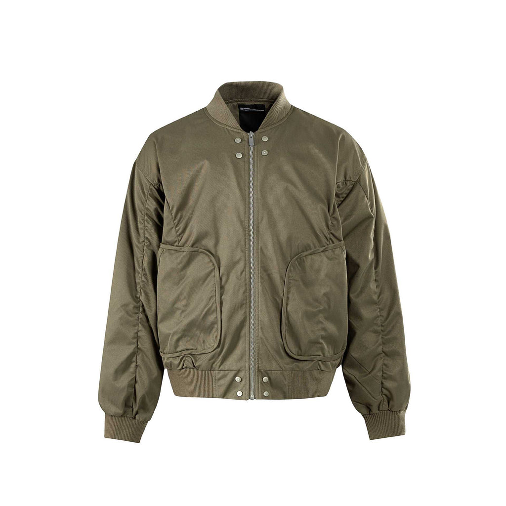 Rivet Decorated Gathered Baseball Collar Jacket for Men