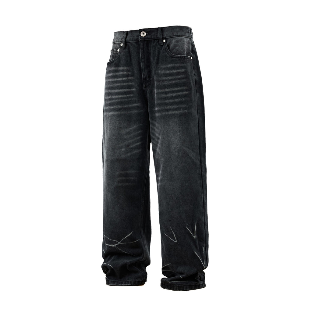 Washed Distressed Loose Straight Leg Jeans for Men