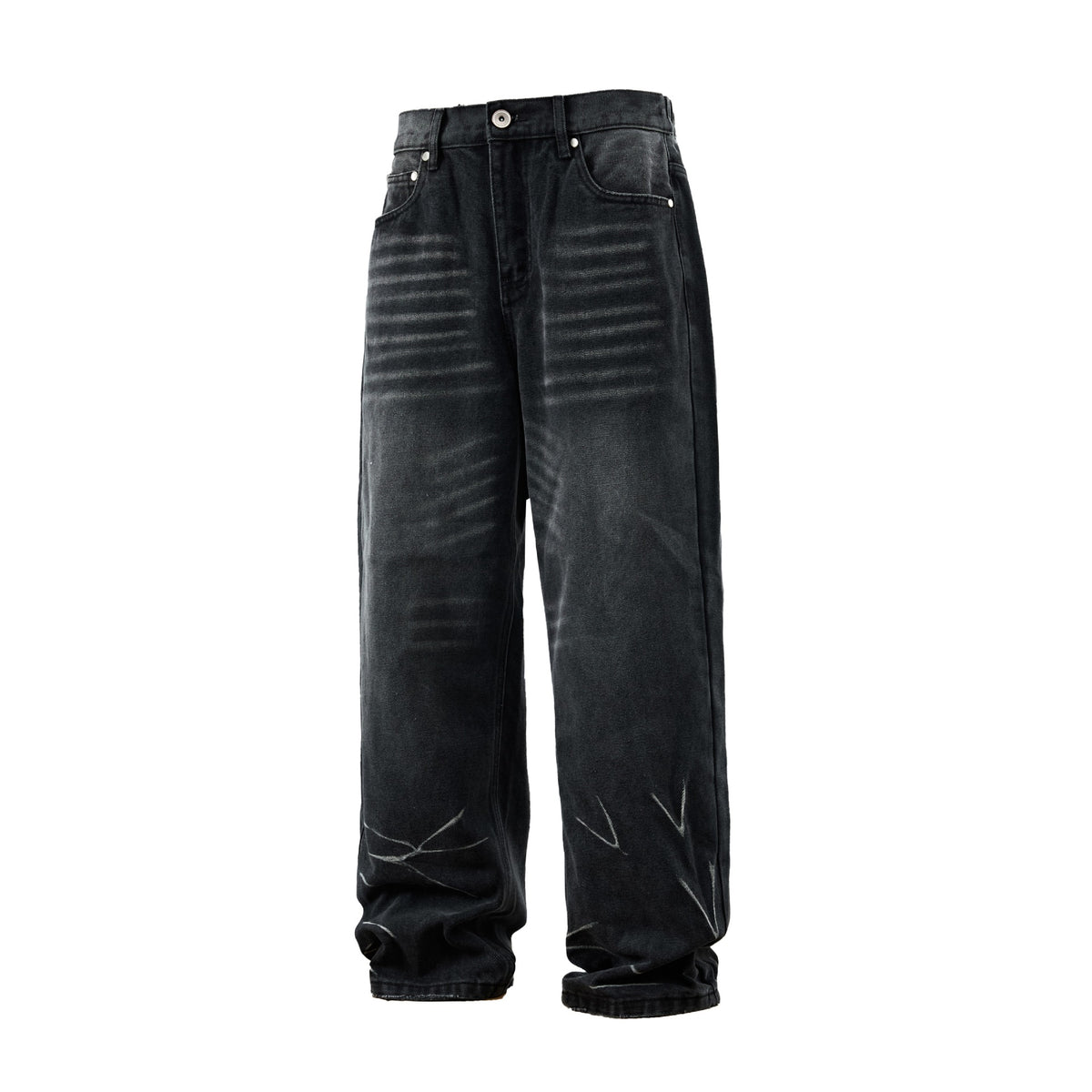 Washed Distressed Loose Straight Leg Jeans for Men