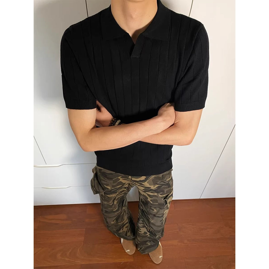 Casual Knit Short Sleeve Polo Shirt Men