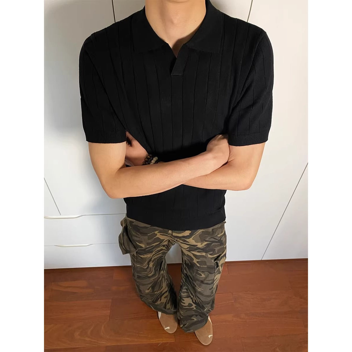 Casual Knit Short Sleeve Polo Shirt Men