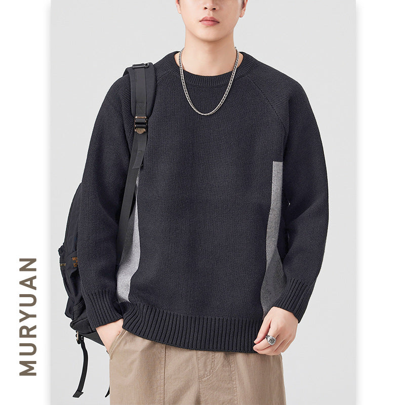 Knit Sweater Retro Raglan Sleeve Crewneck Sweater