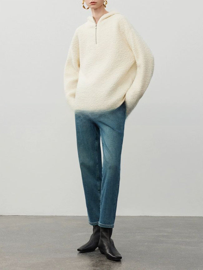Knitwear Loose Hooded Half-Zip Sweater Coat