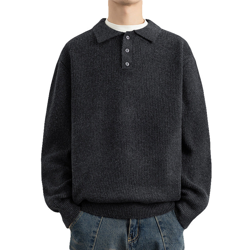 Casual Solid Color Long Sleeve Polo Collar Men's Sweater