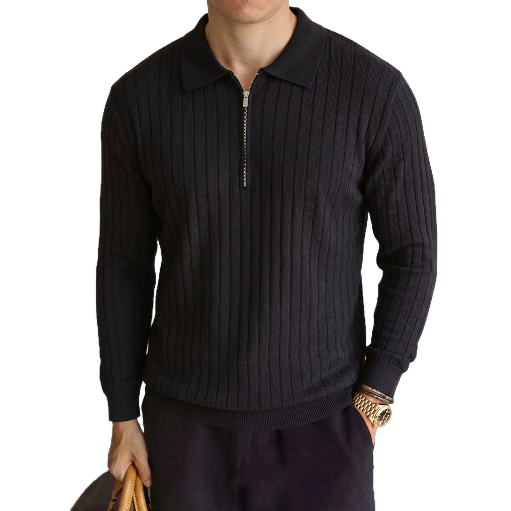 Half zip lapel long sleeved sweater for men