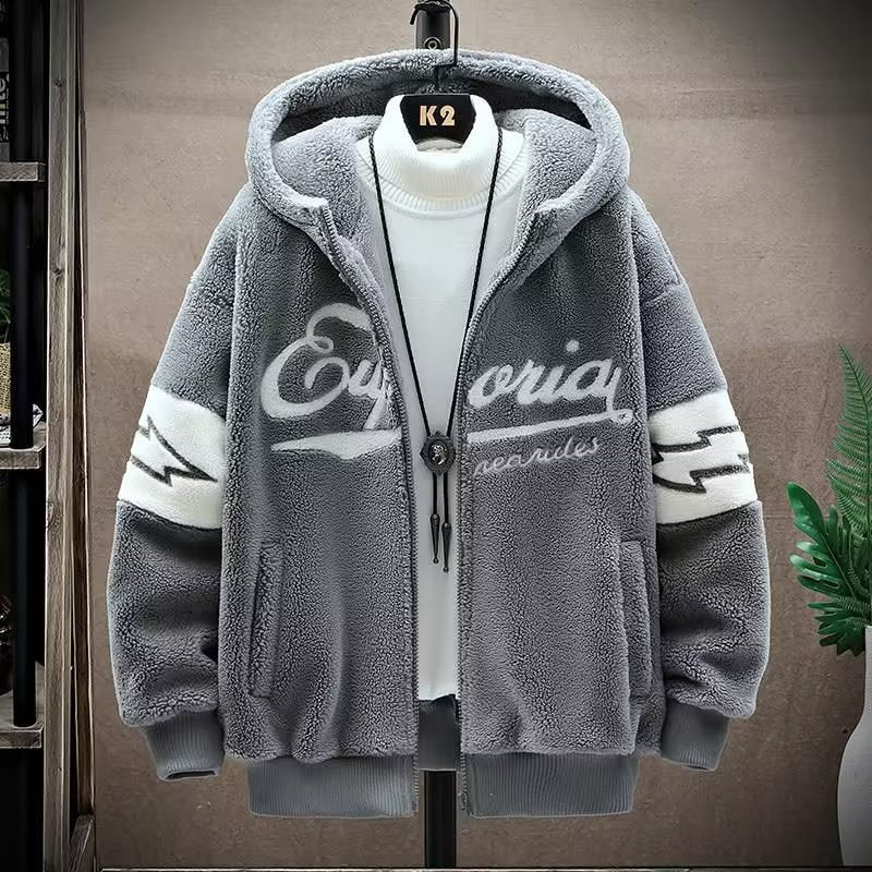 Lamb plush cotton jacket for men