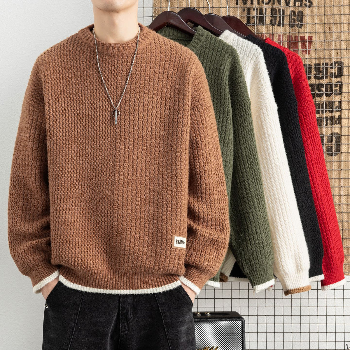Men's Designer Style Solid Color Thickened Loose Soft Knit Sweater
