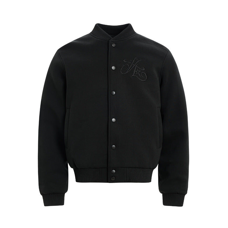 Style Heavyweight Letter Embroidery Baseball Jacket for Men and Women, High Street Vibe, Straight Shoulder, Short and Wide, Stand Collar Jacket Top