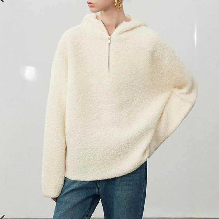 Knitwear Loose Hooded Half-Zip Sweater Coat