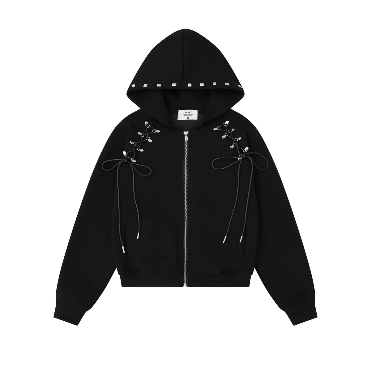 Sweet Cool Rivet Zipper Hooded Cropped Loose Cardigan Sweatshirt