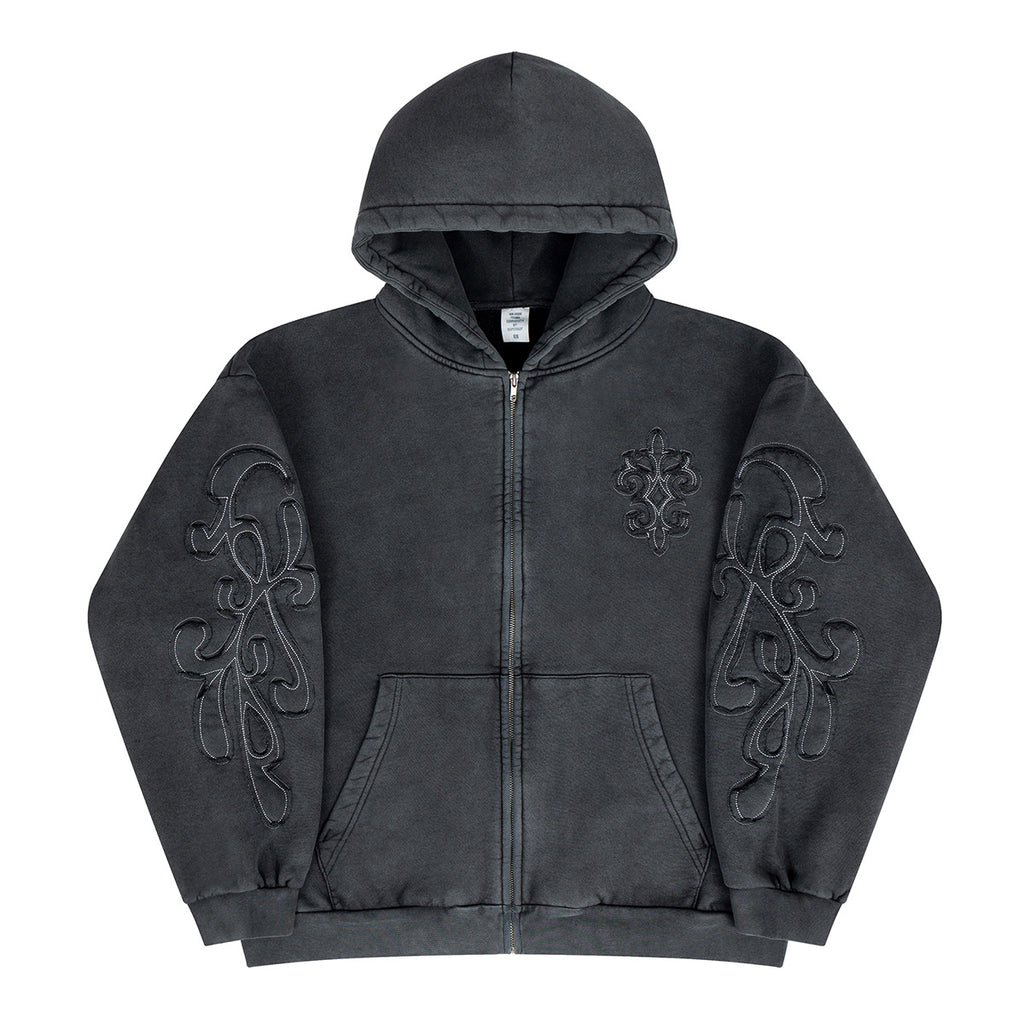 Washed Embroidered Hoodie with Fleece Lining for Men