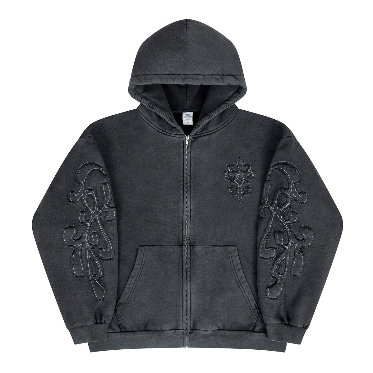 Washed Embroidered Hoodie with Fleece Lining for Men