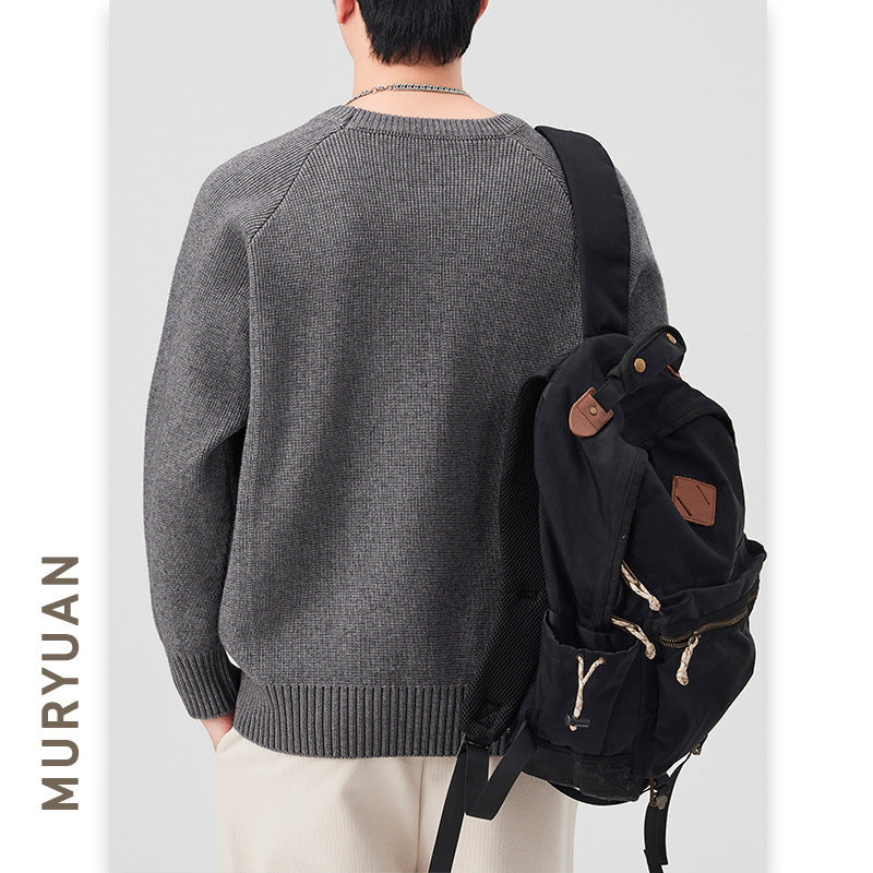 Knit Sweater Retro Raglan Sleeve Crewneck Sweater