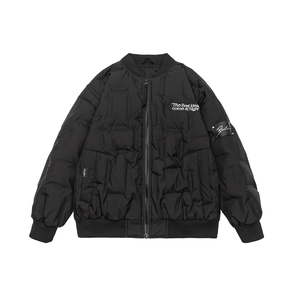 Bomber Neck Down Jacket Men Embroidered Quilted Soft Shell Warm Outerwear