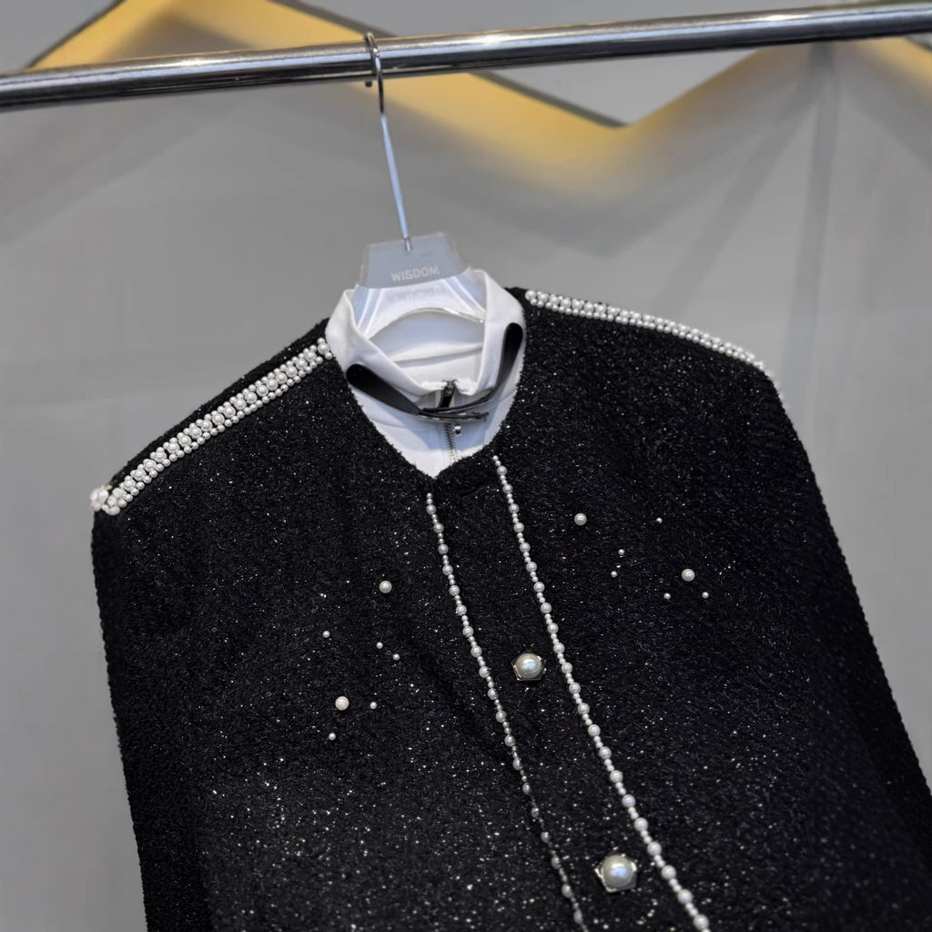 Collarless pearl loose coarse woolen coat for men