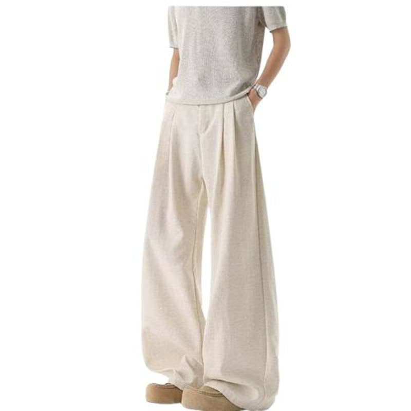 Linen-Like Wrinkled Wide-Leg Trousers for Men