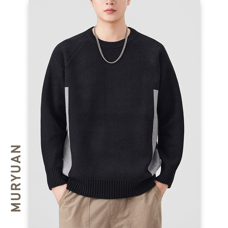 Knit Sweater Retro Raglan Sleeve Crewneck Sweater