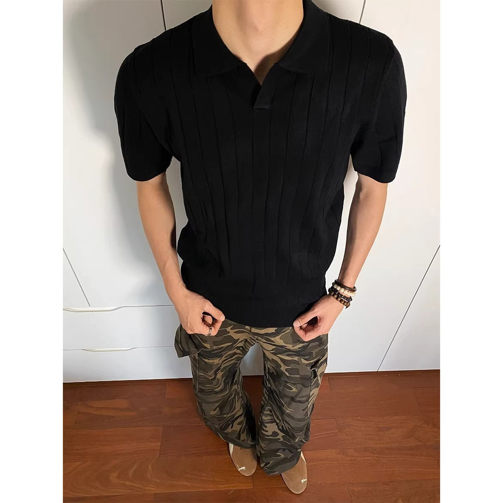 Casual Knit Short Sleeve Polo Shirt Men