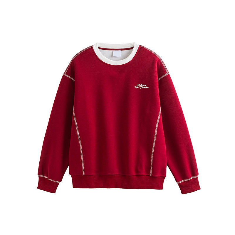 Red Sweatshirt with Embroidered Design for Men