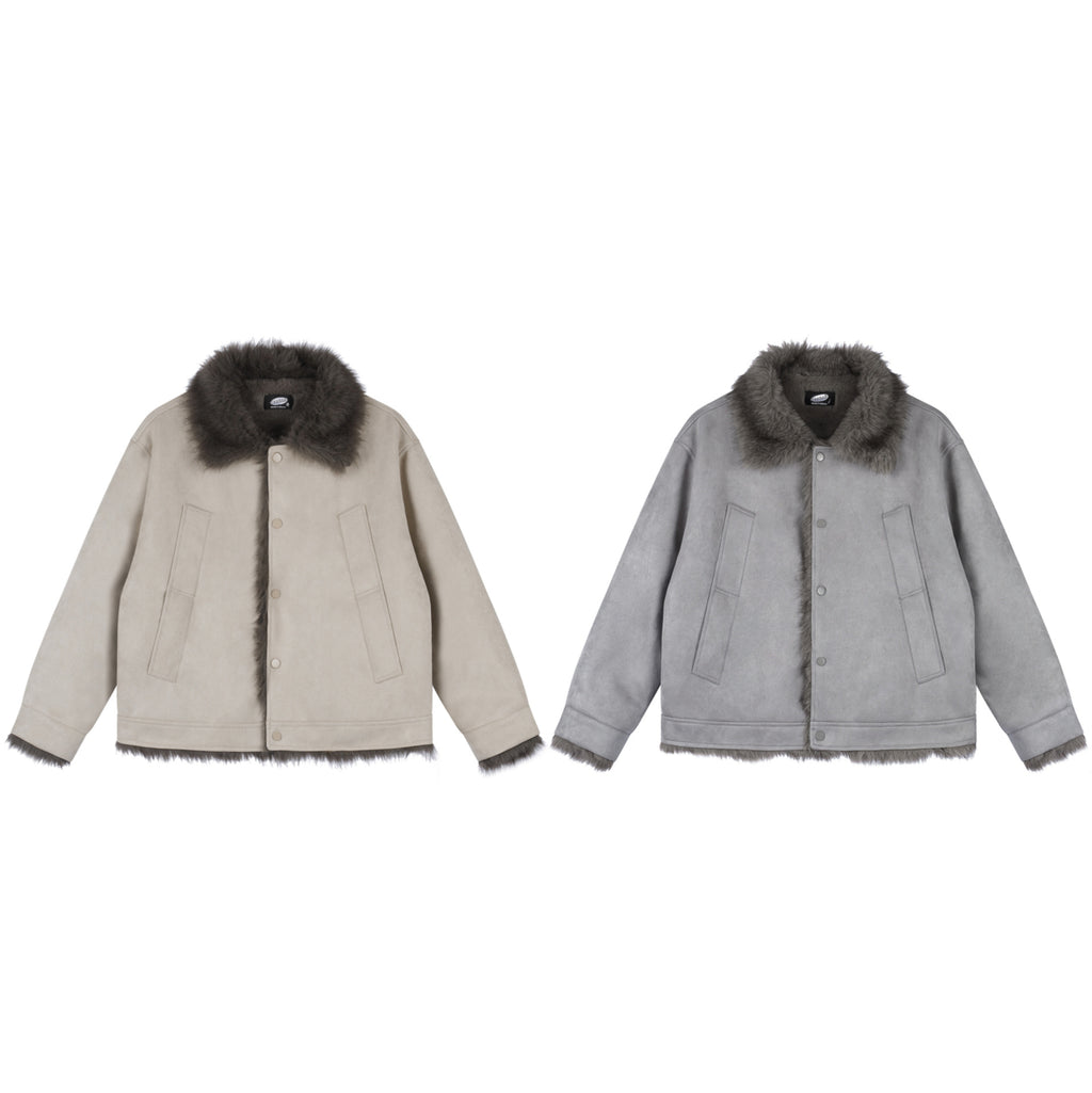 Casual Suede Lapel Collar Loose Fit Fleece Lined Thickened Jacket