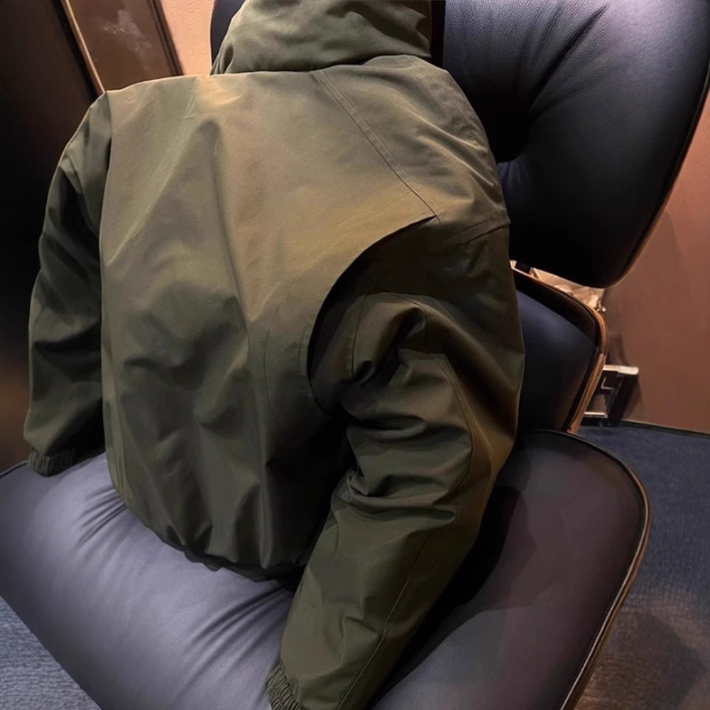 Casual Bomber Short Jacket Men Autumn Winter Stand Collar Oversized Workwear Cotton Coat Thick Outerwear