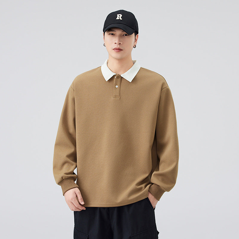 Men's  Retro Faux Two-Piece Polo Hoodie, Relaxed Fit Long Sleeve Casual Top