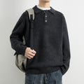 Casual Solid Color Long Sleeve Polo Collar Men's Sweater