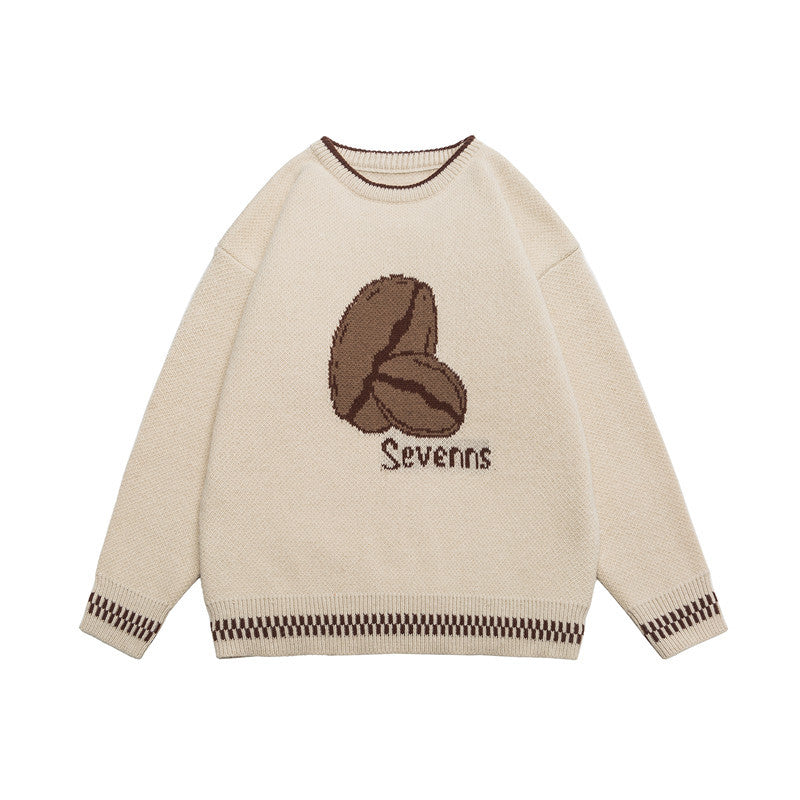 Jacquard color blocked round neck sweater for men