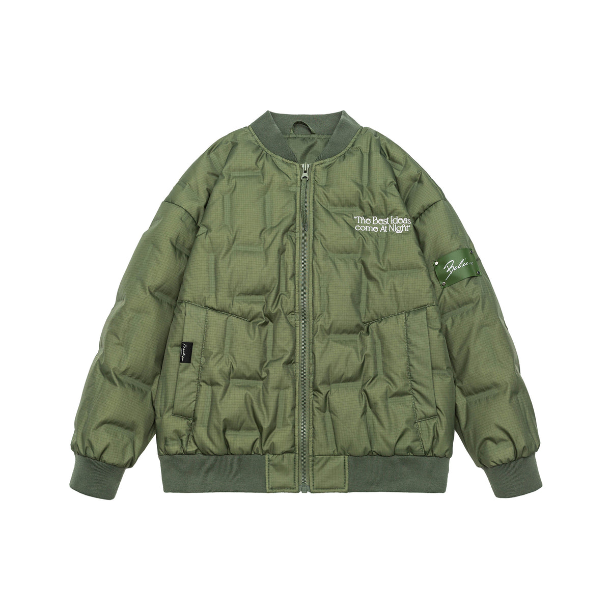 Bomber Neck Down Jacket Men Embroidered Quilted Soft Shell Warm Outerwear