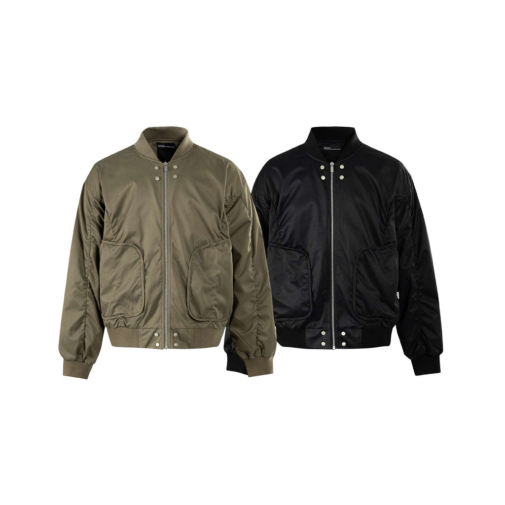 Rivet Decorated Gathered Baseball Collar Jacket for Men