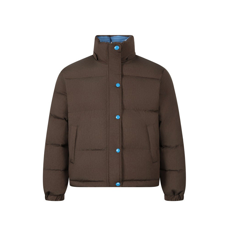Style Double-Sided Wear Plaid Splicing Oversized Puffer Jacket Winter Fleece Lined Thick Hooded Warm Coat