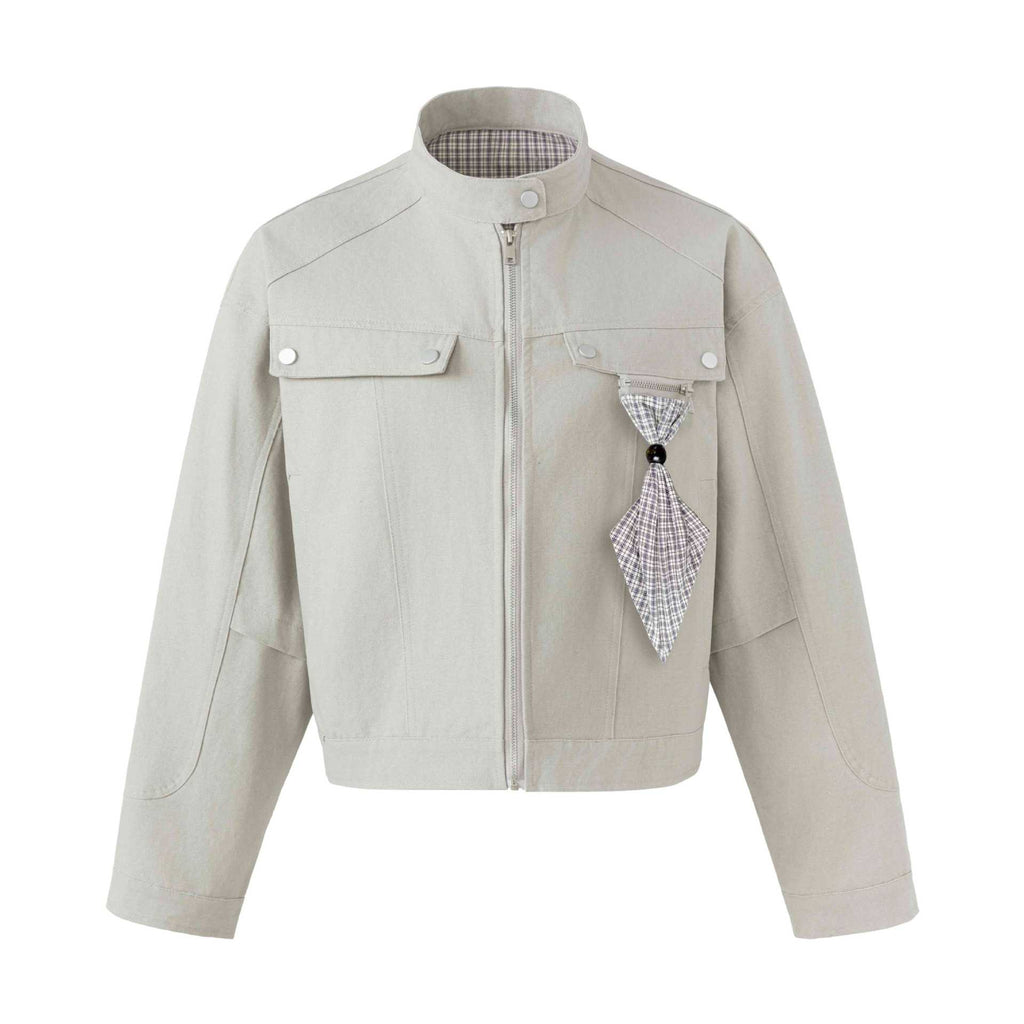 Patchwork Scarf-Decorated Short Harrington Jacket for Men