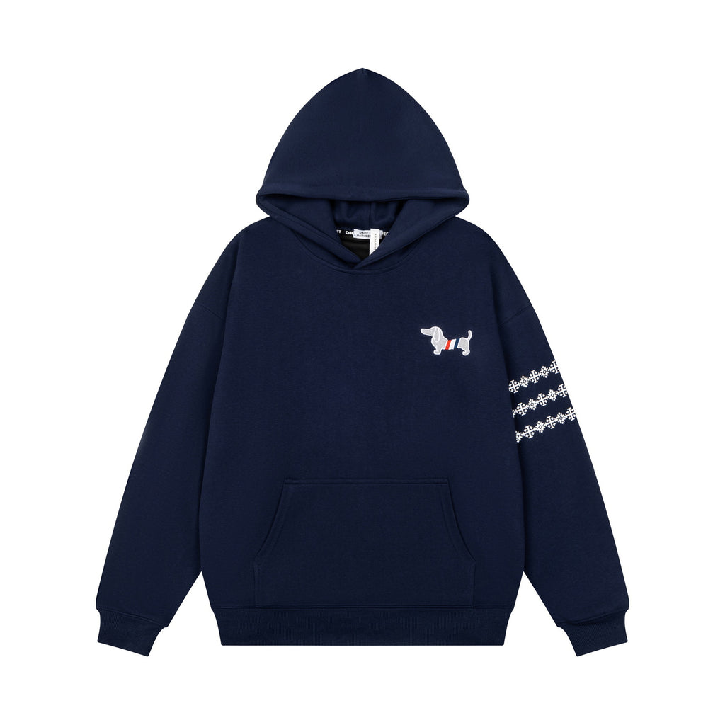 Sausage dog towel embroidered hooded sweatshirt for men