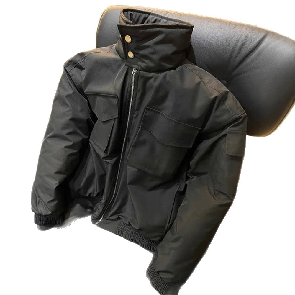 Casual Bomber Short Jacket Men Autumn Winter Stand Collar Oversized Workwear Cotton Coat Thick Outerwear