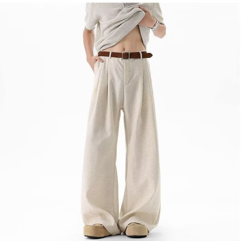 Linen-Like Wrinkled Wide-Leg Trousers for Men