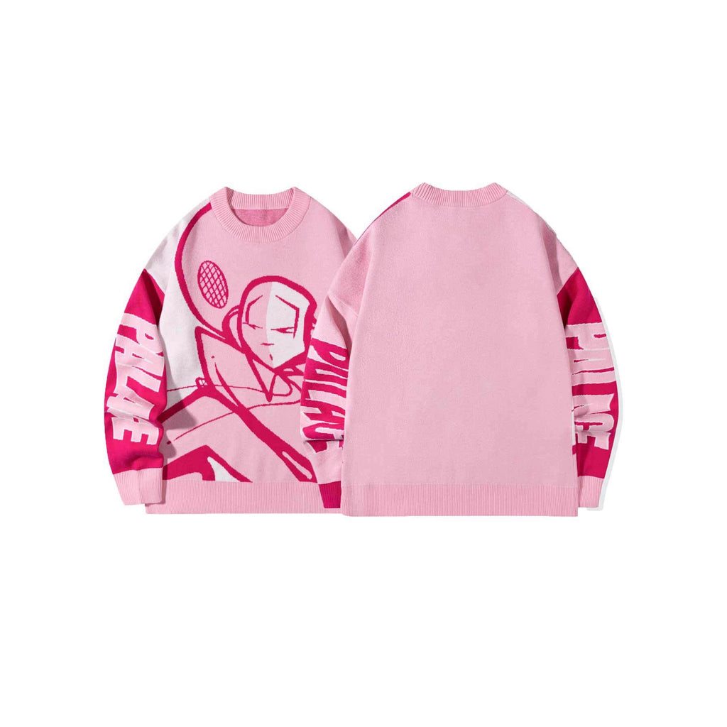 Round neck anime jacquard sweater for men