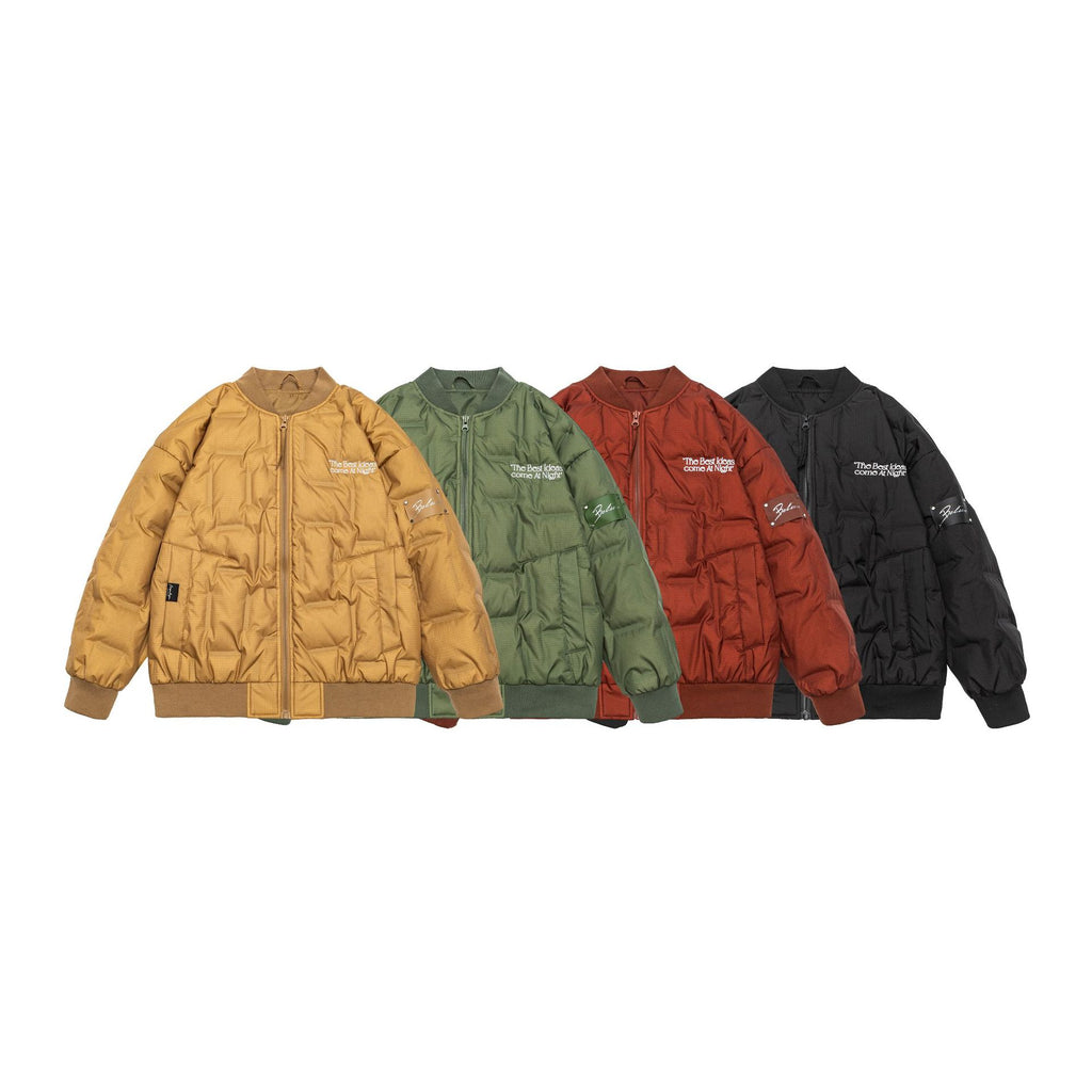 Bomber Neck Down Jacket Men Embroidered Quilted Soft Shell Warm Outerwear