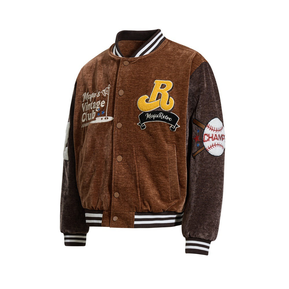 Embroidered letter baseball jacket