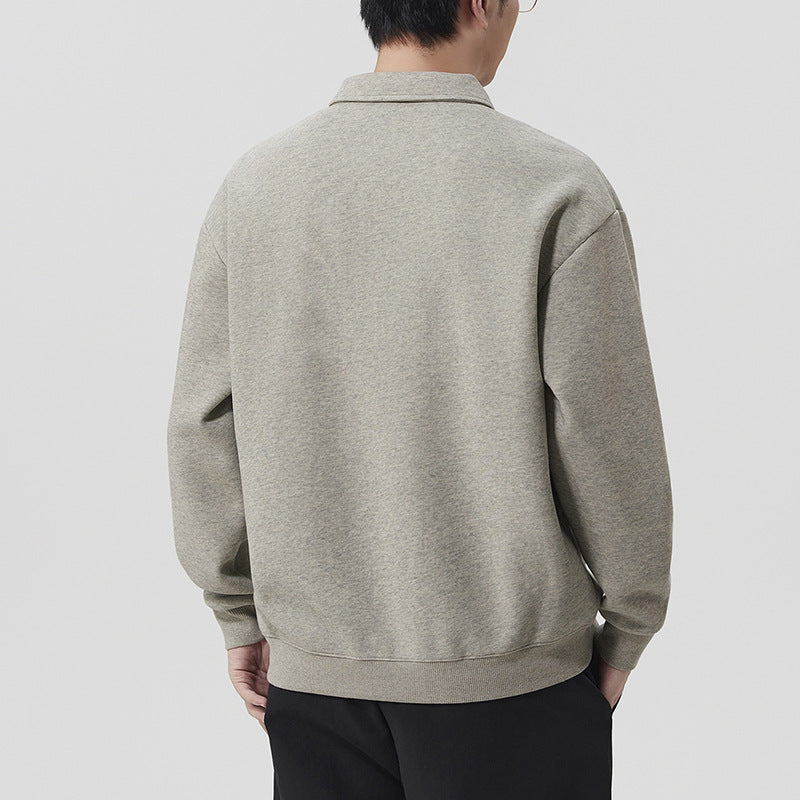 Men's  Premium Solid Color Polo Collar Loose Casual Pullover