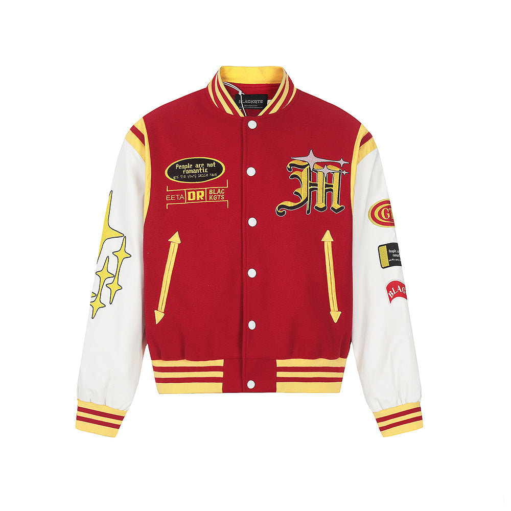 Embroidered letter baseball jacket