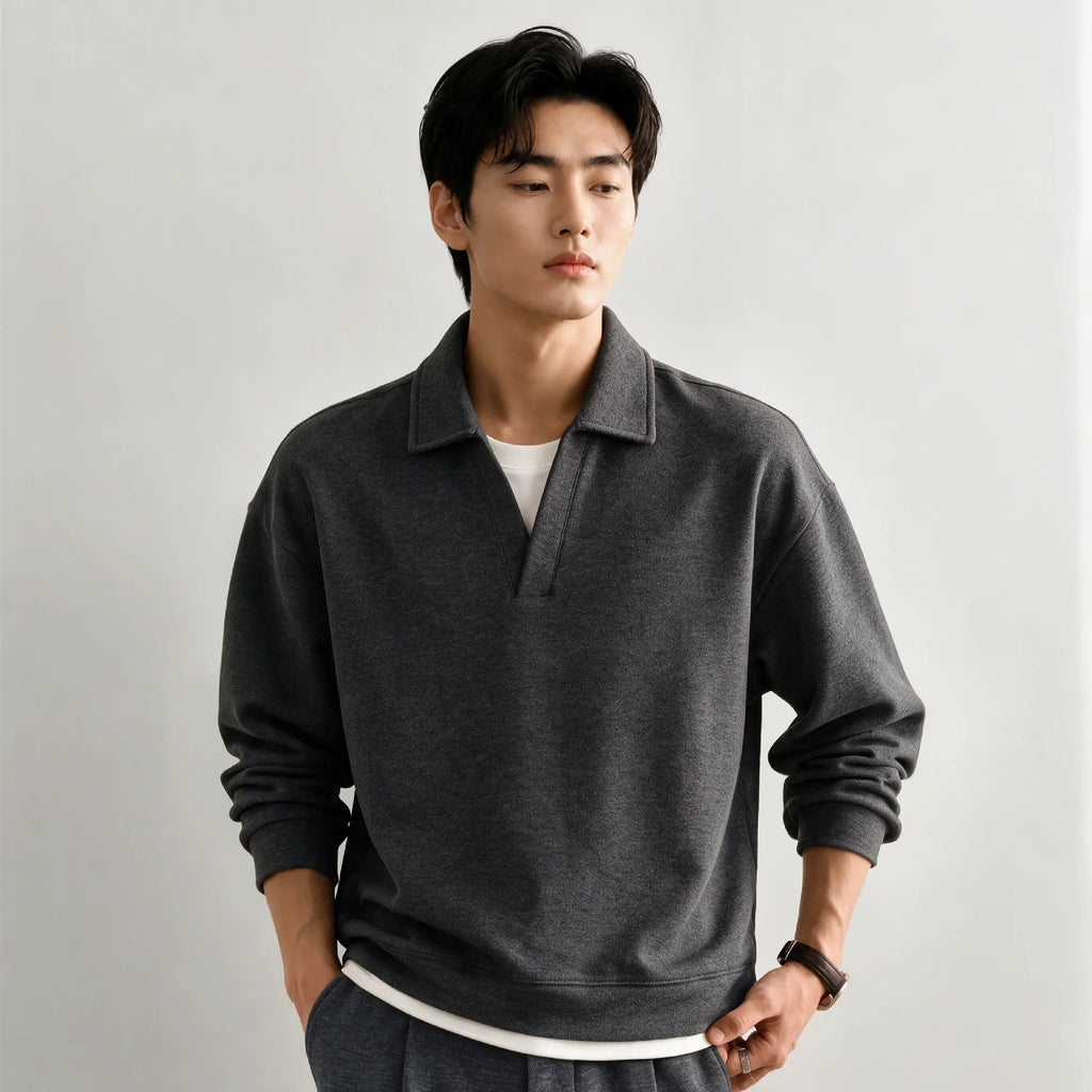 Men's Old Money Style Long Sleeve Polo Collar Sweatshirt