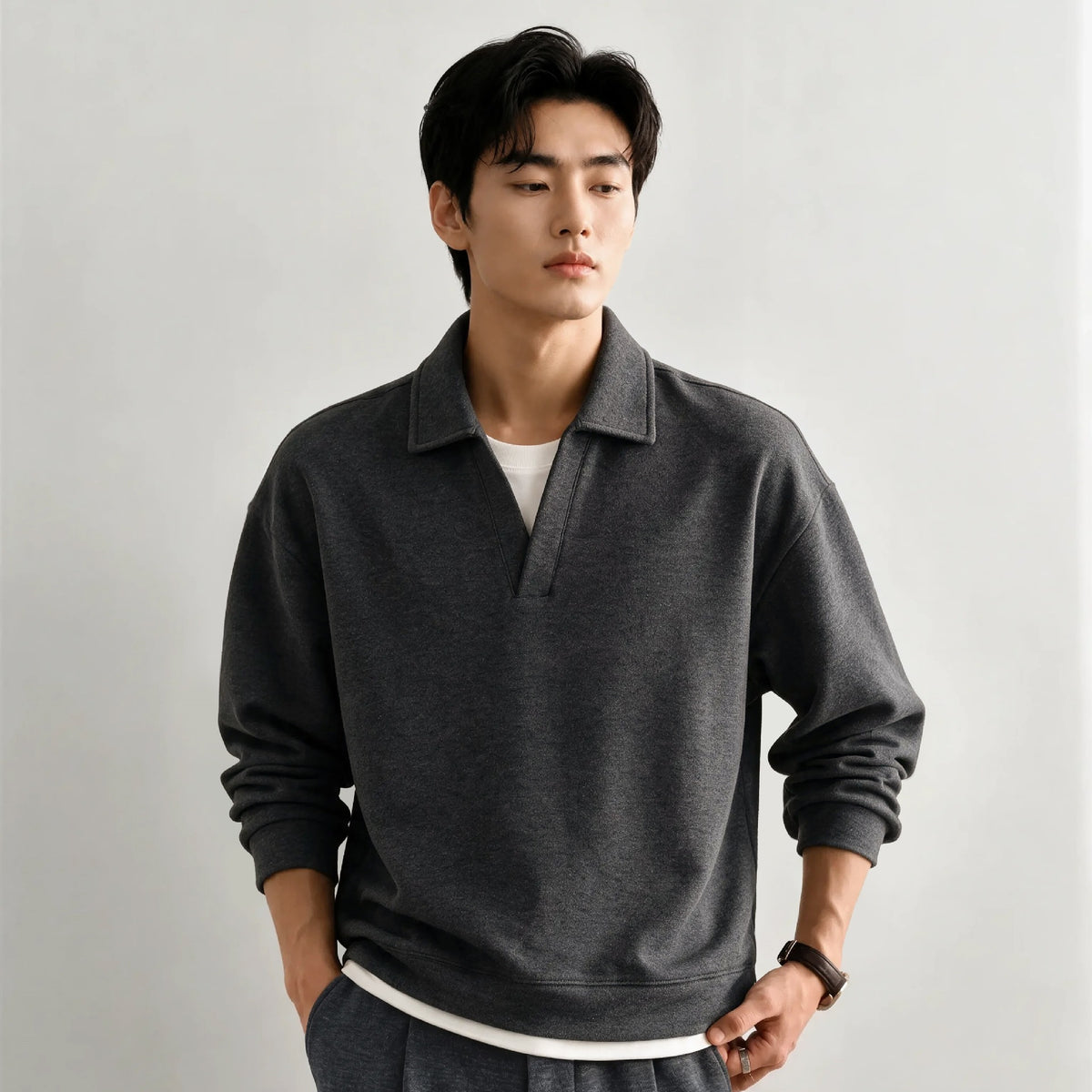 Men's Old Money Style Long Sleeve Polo Collar Sweatshirt