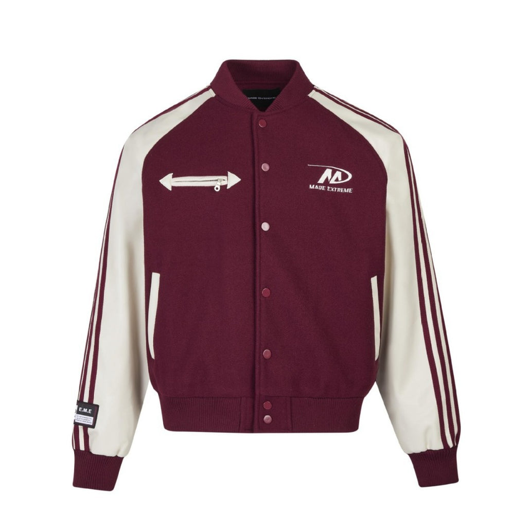 Color Block PU Leather Sleeve Street Jacket Baseball Coat for Men and Women